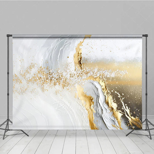 Lofaris White Grey and Gold Glitter Abstract Photography Backdrop Elegant Fluid Marble Design