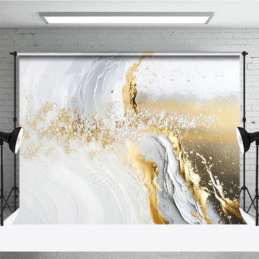 Lofaris White Grey and Gold Glitter Abstract Photography Backdrop Elegant Fluid Marble Design