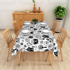 Lofaris White Halloween Rectangle Tablecloth with Bats and Spider Webs for Modern Spooky Party Decorations