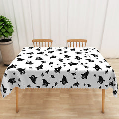 Lofaris White Halloween Rectangle Tablecloth with Cute Ghost Pattern for Spooky and Fun Holiday Party Decorations