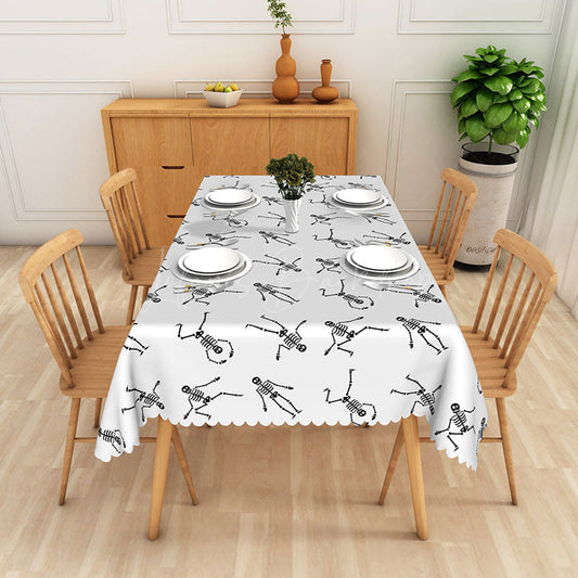 Lofaris White Halloween Rectangle Tablecloth with Dancing Skeletons for Funny and Spooky Party Decorations