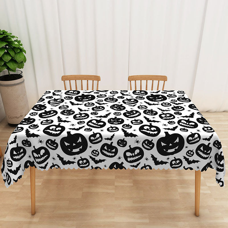 Lofaris White Halloween Rectangle Tablecloth with Jack O’ Lanterns and Bats for Kids Spooky Party Decorations