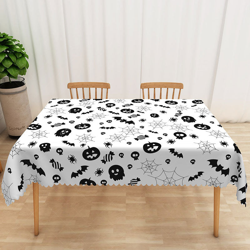 Lofaris White Halloween Rectangle Tablecloth with Jack O’ Lanterns and Spider Webs for Spooky Holiday Party Decor