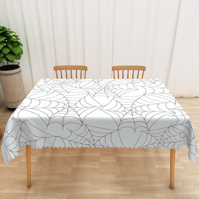 Lofaris White Halloween Rectangle Tablecloth with Spider Web Pattern for Modern and Minimalist Spooky Decor