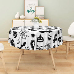 Lofaris White Halloween Round Tablecloth with Bats Spiderwebs and Jack-o’-Lanterns for Spooky Decor