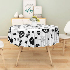 Lofaris White Halloween Round Tablecloth with Jack-o’-Lanterns and Spiderwebs for Spooky Party Decor