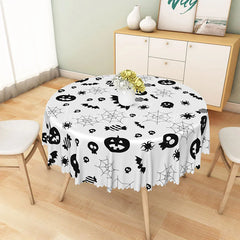 Lofaris White Halloween Round Tablecloth with Jack-o’-Lanterns and Spiderwebs for Spooky Party Decor