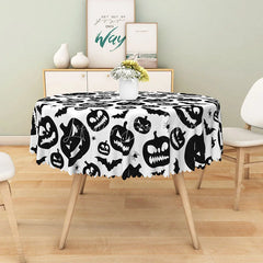 Lofaris White Halloween Round Tablecloth with Jack-o’-Lanterns Bats and Spiders for Spooky Party Decor