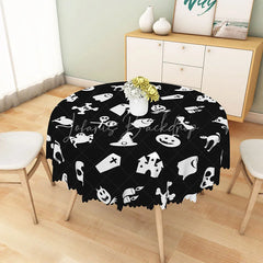 Lofaris White Halloween Round Tablecloth with Witch Hat Jack-O’-Lantern and Spiders for Spooky Decor