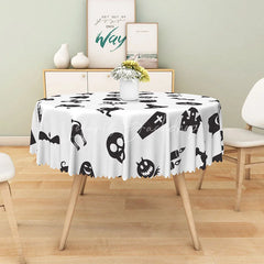 Lofaris White Halloween Round Tablecloth with Witch Hats and Jack-O’-Lanterns for Spooky Party Decor