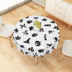 Lofaris White Halloween Round Tablecloth with Witch Hats and Jack-O’-Lanterns for Spooky Party Decor