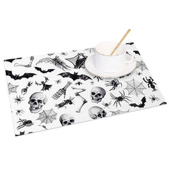 Lofaris White Halloween Set of 4 Placemats with Bats Spiders and Skeletons for Modern Spooky Decor