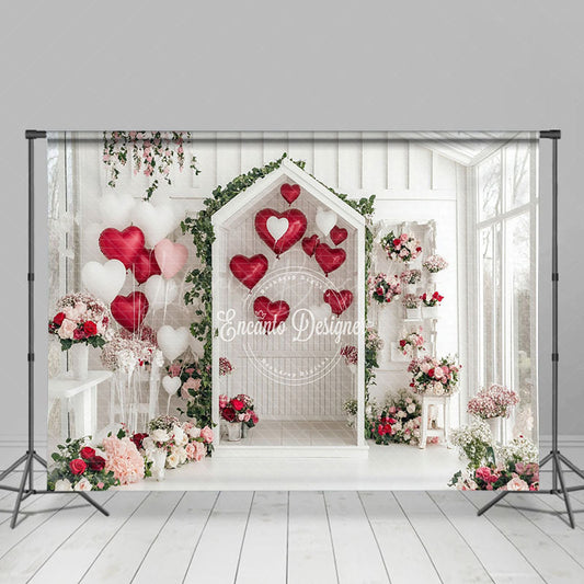 Lofaris White House Balloons Floral Valentines Day Backdrop