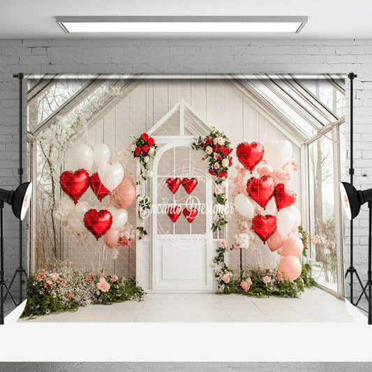 Lofaris White House Red Pink Balloon Floral Romantic Backdrop