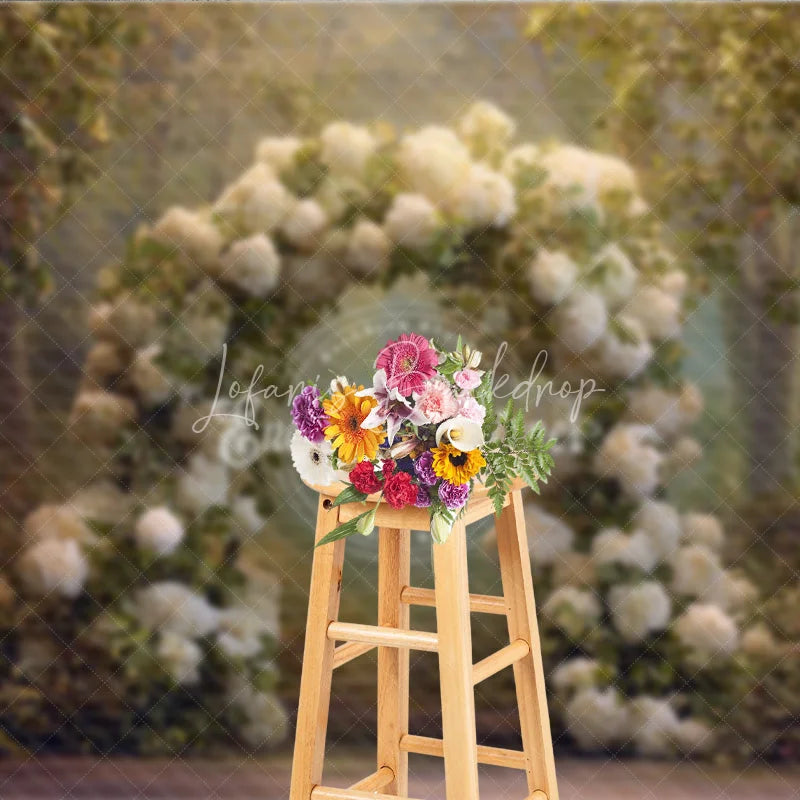Lofaris White Hydrangea Wedding Arch Backdrop Round Floral Photo Prop Enchanted Garden Bridal Shower Decor