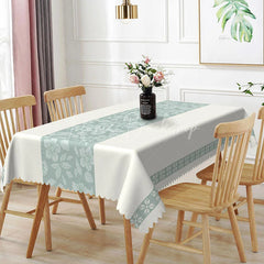 Lofaris White Light Blue Floral Center Pattern Rectangle Tablecloth Elegant Spring Kitchen Decor Washable Dining Table Cover