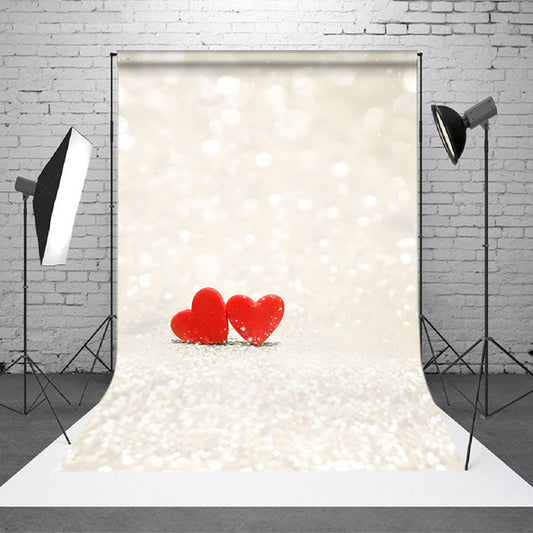 Lofaris White Light Bokeh Red Hearts Valentines Day Backdrop