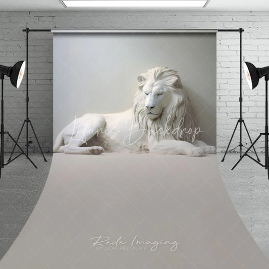 Lofaris White Lion Sculpture Sweep Backdrop Elegant Minimalist Portrait Photography Background
