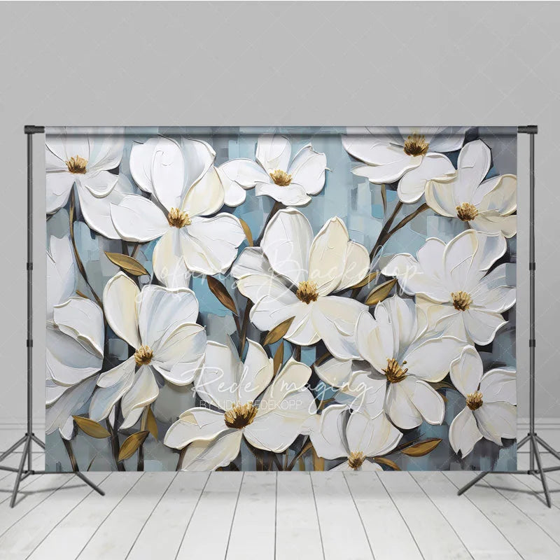 Lofaris White Magnolia Floral Backdrop Oil Painting Style Flower Art Background Elegant Photography Studio Prop