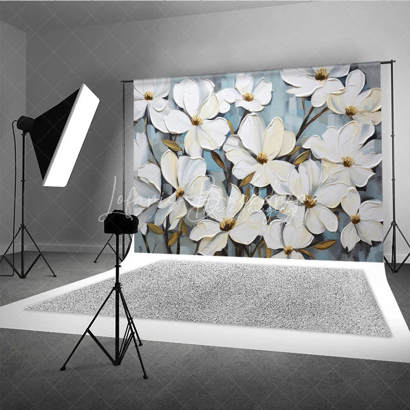 Lofaris White Magnolia Floral Backdrop Oil Painting Style Flower Art Background Elegant Photography Studio Prop