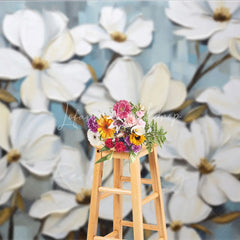 Lofaris White Magnolia Floral Backdrop Oil Painting Style Flower Art Background Elegant Photography Studio Prop