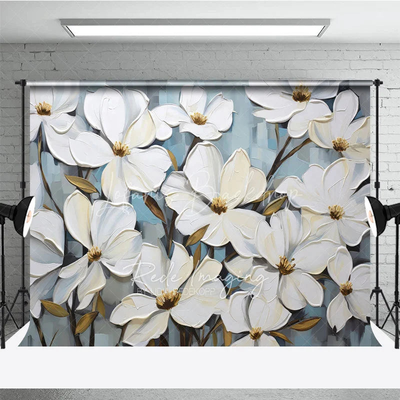 Lofaris White Magnolia Floral Backdrop Oil Painting Style Flower Art Background Elegant Photography Studio Prop