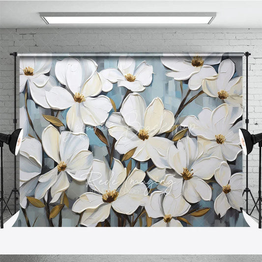 Lofaris White Magnolia Floral Backdrop Oil Painting Style Flower Art Background Elegant Photography Studio Prop