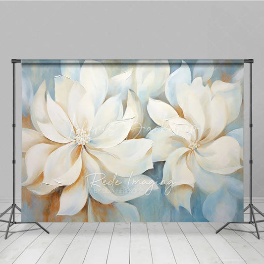 Lofaris White Magnolia Oil Painting Backdrop Soft Blue Floral Art Texture Background Elegant Photography Studio Prop
