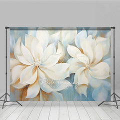 Lofaris White Magnolia Oil Painting Backdrop Soft Blue Floral Art Texture Background Elegant Photography Studio Prop