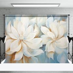 Lofaris White Magnolia Oil Painting Backdrop Soft Blue Floral Art Texture Background Elegant Photography Studio Prop