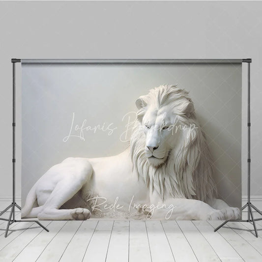 Lofaris White Majestic Lion Sculpture Photography Backdrop Elegant Fine Art Animal Portrait Background for Professional Studio