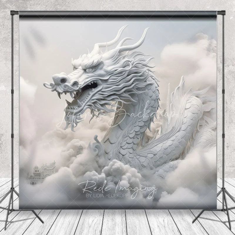 Lofaris White Mythical Dragon in Clouds Photography Backdrop Ethereal Fantasy Theme Majestic Portrait Studio Prop