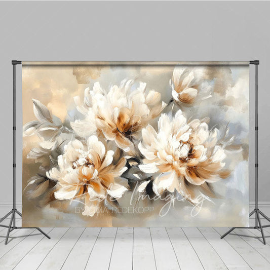 Lofaris White Orange Oil Painted Flowers Photography Backdrop