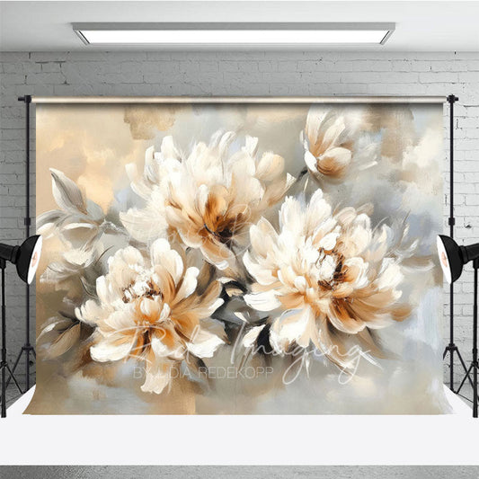 Lofaris White Orange Oil Painted Flowers Photography Backdrop