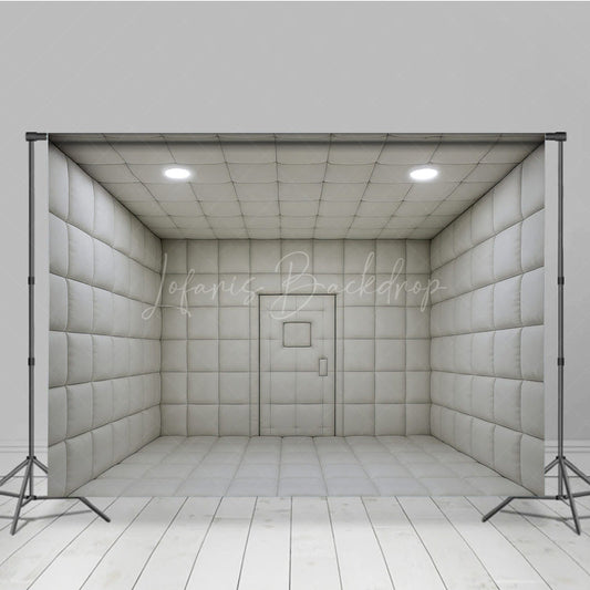 Lofaris White Padded Room Photography Backdrop Asylum Cell for Horror and Escape Minimalist Themed Photos