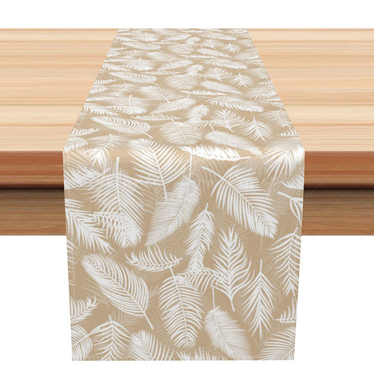 Lofaris White Palm Leaf Table Runner on a Nude Background Minimalist Tropical Decor Modern and Chic Dining Linen