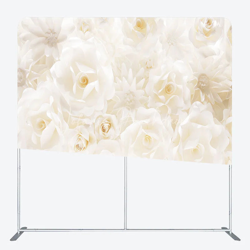 Lofaris White Paper Flower Tension Fabric Backdrop 3D Floral Wedding Decoration Elegant Rose Background