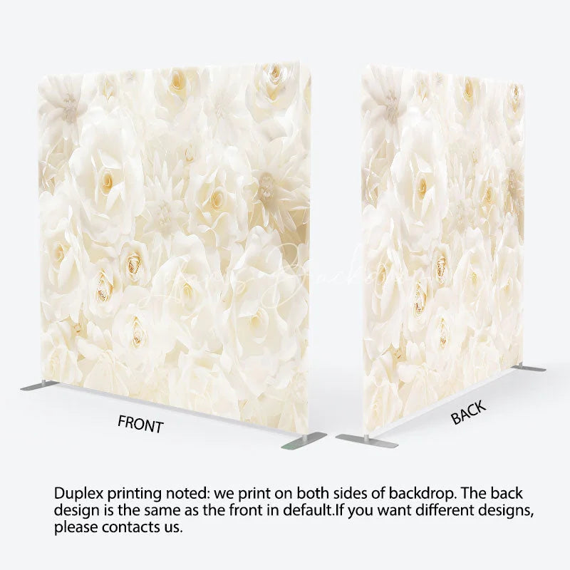 Lofaris White Paper Flower Tension Fabric Backdrop 3D Floral Wedding Decoration Elegant Rose Background