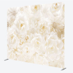 Lofaris White Paper Flower Tension Fabric Backdrop 3D Floral Wedding Decoration Elegant Rose Background