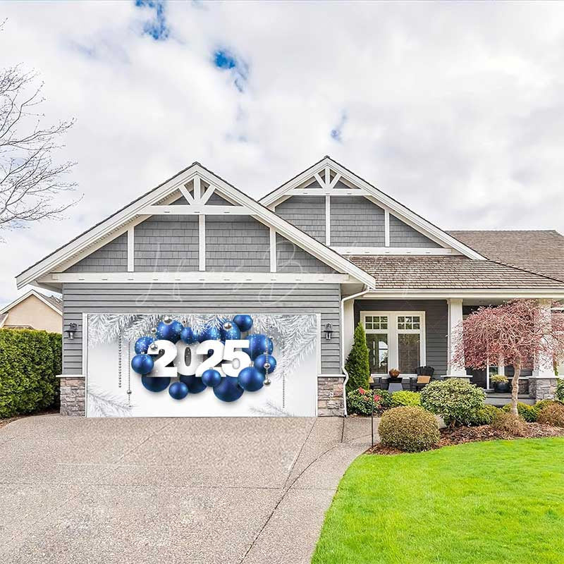 Lofaris White Pine Leaves Blue Balloon Garage Door Banner