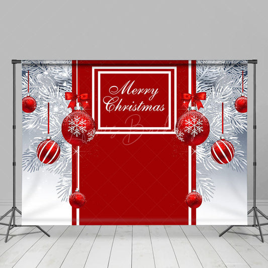 Lofaris White Pine Leaves Red Bauble Merry Christmas Backdrop