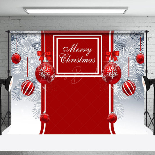 Lofaris White Pine Leaves Red Bauble Merry Christmas Backdrop