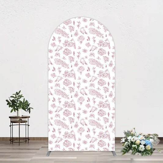 Lofaris White Pink Floral Leaves Bird Birthday Arch Backdrop