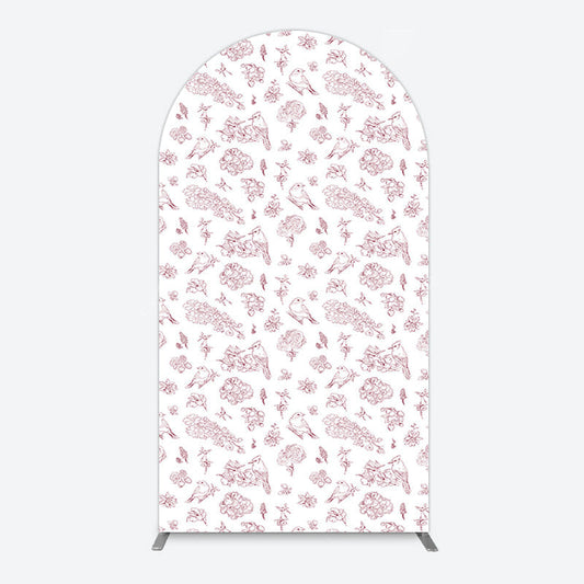 Lofaris White Pink Floral Leaves Bird Birthday Arch Backdrop