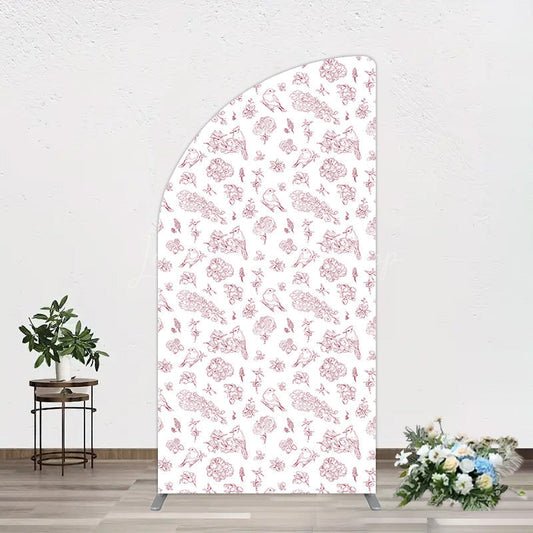 Lofaris White Pink Floral Leaves Bird Birthday Half Moon Arch Backdrop