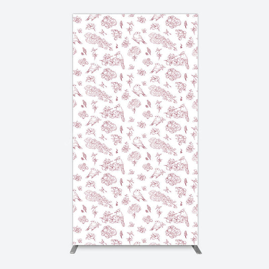 Lofaris White Pink Floral Leaves Bird Birthday Rectangle Backdrop