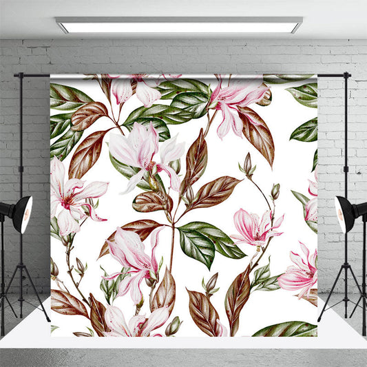 Lofaris White Pink Magnolia Flower Leaves Photo Backdrop