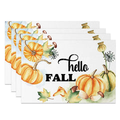 Lofaris White Pumpkin and Greenery Set of 4 Placemats for Modern Farmhouse Fall Thanksgiving Decor