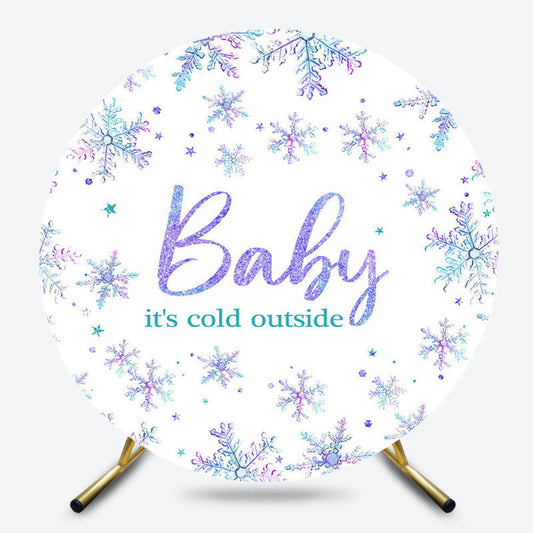 Lofaris White Purple Snowflake Round Baby Shower Backdrop