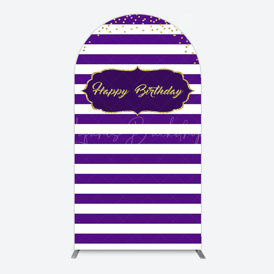 Lofaris White Purple Stripe Gold Glitter Birthday Arch Backdrop